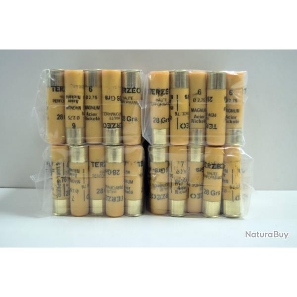 Lot de 4 boites de cartouches Mary Arm Magnum 28g BJ plomb n�6 et 7 acier - Cal 20