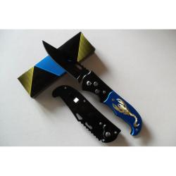 Couteau Pliant De Poche Lame Acier 9,5 Cm Manche Alu Color&eacute; 11,5 Cm Chasse P&ecirc;che Bivouac
