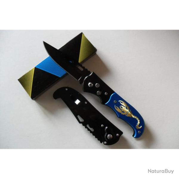 Couteau Pliant De Poche Lame Acier 9,5 Cm Manche Alu Color� 11,5 Cm Chasse P�che Bivouac