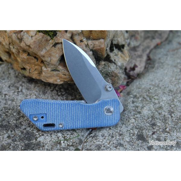 Couteau Trivisa Bootes Lame Acier 14C28N Sheepsfoot Stonewash Manche Blue Micarta Linerlock