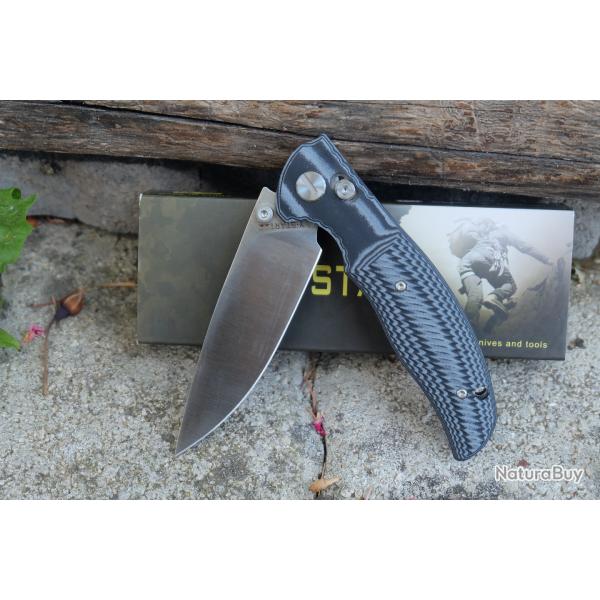 Couteau YSTART JIN02 Lame Acier D2 Satin Manche White/Black G10 | Axis Lock Clip