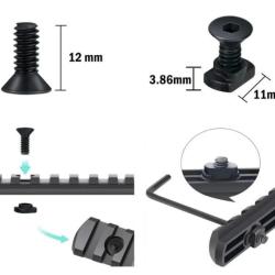 Lot 10 vis M-Lok 12 mm avec &eacute;crous T-Nuts et cl&eacute; Allen