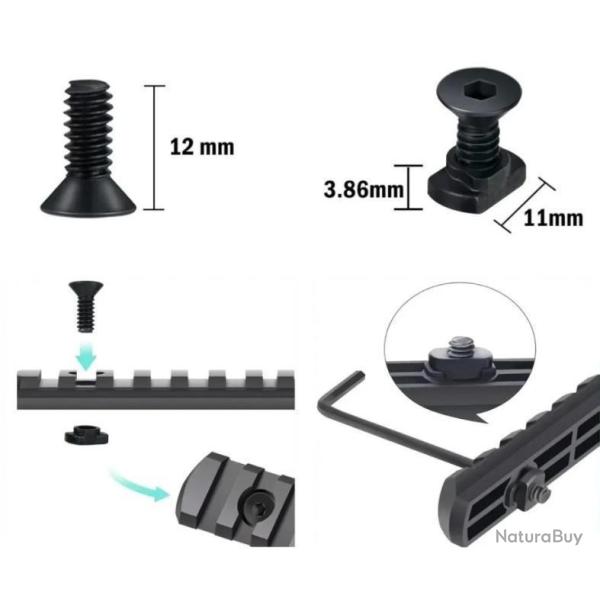 Lot 10 vis M-Lok 12 mm avec �crous T-Nuts et cl� Allen