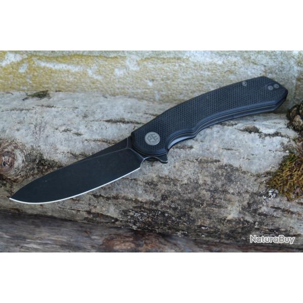 Couteau Petrified Fish Waterspout Lame Acier 14C28N Black Manche Plaquettes Black G10 Linerlock Clip