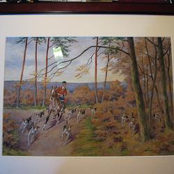 aquarelle sign&eacute;e "Coutisson des Bordes " scene de chasse 40x28 cm sous verre encadr&eacute;e
