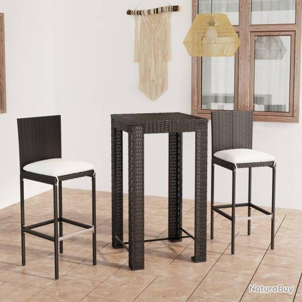 Ensemble de bar d'ext�rieur 3 pcs coussins R�sine tress�e Noir