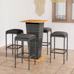 Ensemble de bar de jardin 5 pcs et coussins R&eacute;sine tress&eacute;e Gris