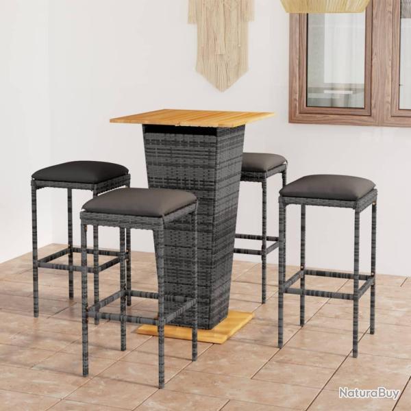 Ensemble de bar de jardin 5 pcs et coussins R�sine tress�e Gris