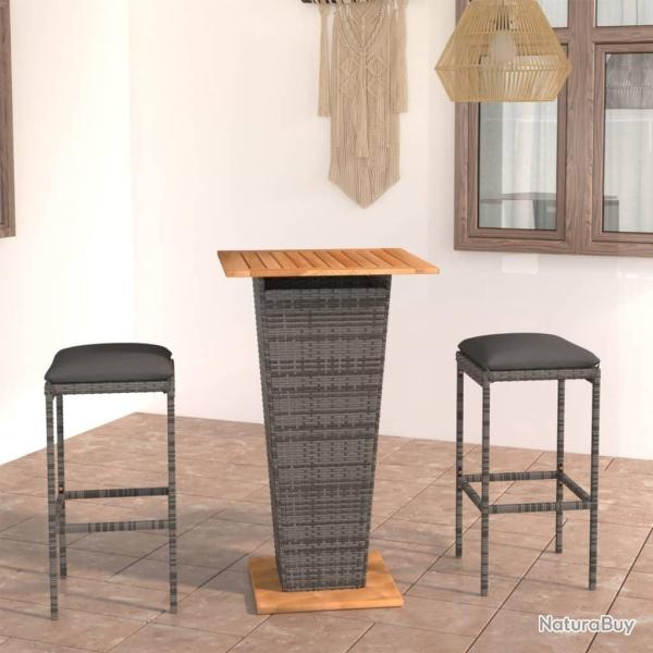 Ensemble de bar de jardin 3 pcs et coussins R�sine tress�e Gris