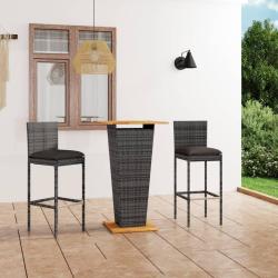 Ensemble de bar de jardin 3 pcs et coussins R&eacute;sine tress&eacute;e Gris