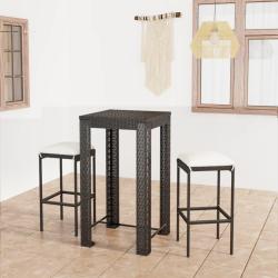 Ensemble de bar de jardin 3 pcs et coussins R&eacute;sine tress&eacute;e Noir
