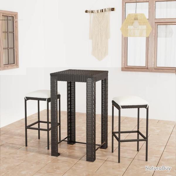 Ensemble de bar de jardin 3 pcs et coussins R�sine tress�e Noir