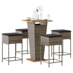 Ensemble de bar de jardin 5 pcs avec coussins gris poly rotin
