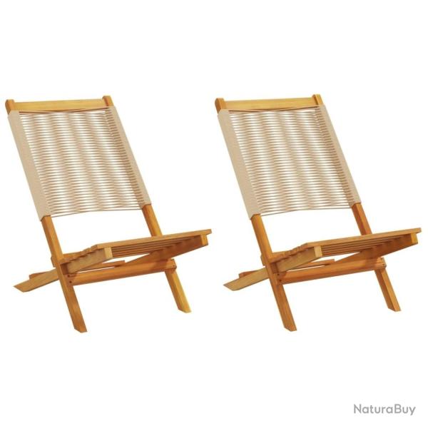 Chaises de jardin lot de 2 beige bois d'acacia et polypropyl�ne