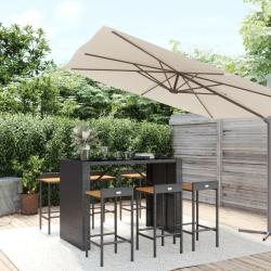 Ensemble de bar jardin 7 pcs noir poly rotin/bois massif acacia