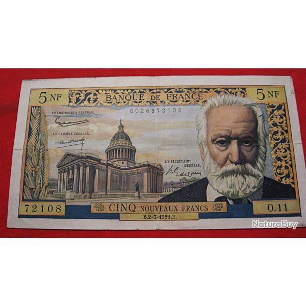 billet de 5 francs  VICTOR HUGO  du 2-7-1959 tb+