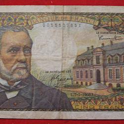 billet de 5 francs  PASTEUR du 7-7-1966  TTB
