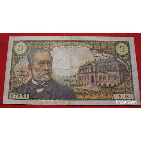 billet de 5 francs  PASTEUR du 7-7-1966  TTB