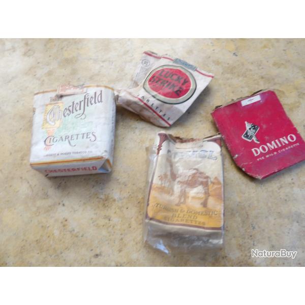 4 paquets cigarettes ww2 seconde guerre US army Chesterfield Lucky Strike Camel Domino de ration