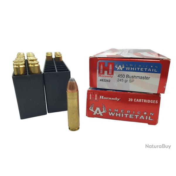 DESTO AMMO - LOT DE 28 CARTOUCHES HORNADY 450 BUSHMASTER 245Gr AMERICAN WHITETAIL SP