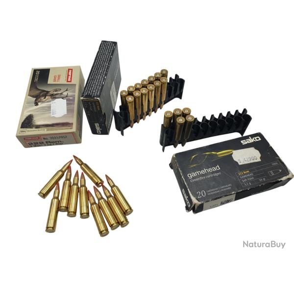 DESTO AMMO - LOT DE 28 CARTOUCHES SAKO.NORMA CAL.222REM