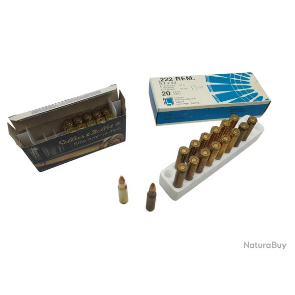 DESTO AMMO - LOT DE 26 CARTOUCHES LAPUA - SELLIER CAL.222REM