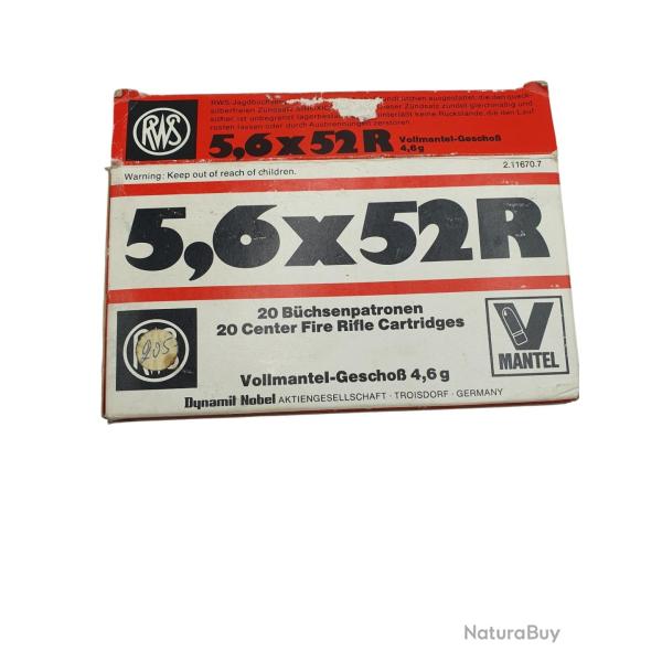 DESTO AMMO - BOITE DE 19 MUNITIONS RWS CAL.5.6x52R FMJ 71Gr V - MANTEL