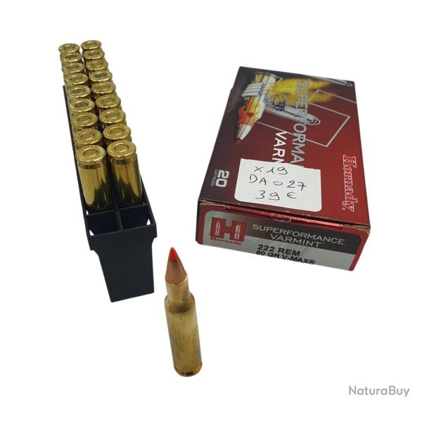 DESTO AMMO - BOITE DE 19 MUNITIONS HORNADY 222REM V-MAX 50GR