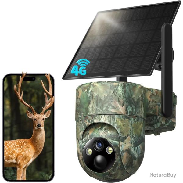 Cam�ra de Chasse Solaire 2K 4G LTE D�tection Mouvement SIM 360� Audio Bidirectionnel Vision Nuit