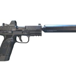 Pack complet Pistolet FN HERSTAL 502 Tactical Noir cal.22Lr + Point rouge + silencieux