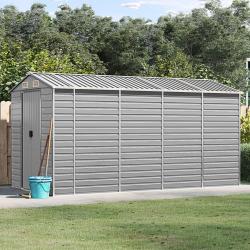 Abri de gris clair 191 x 385 x 198 cm en acier galvanis&eacute;