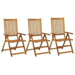 Chaises inclinables de lot de 3 Bois solide d'acacia