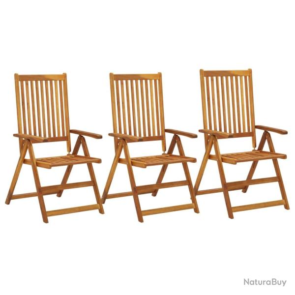 Chaises inclinables de lot de 3 Bois solide d'acacia