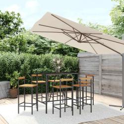 Ensemble de bar 7 pcs noir poly rotin/bois massif acacia