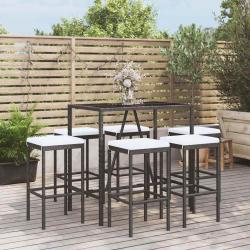 Ensemble de bar de 7 pcs avec coussins noir poly rotin