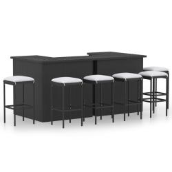 Ensemble de bar de 8 pcs et coussins R&eacute;sine tress&eacute;e Noir
