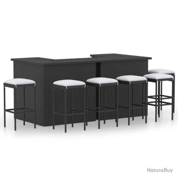 Ensemble de bar de 8 pcs et coussins R�sine tress�e Noir