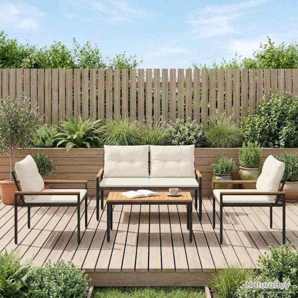 Ensemble de meubles d'ext�rieur 4 pcs Cr�me blanc polyrotin