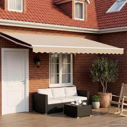 Store r&eacute;tractable manuel avec LEDs Beige et blanc 5 x 3 m