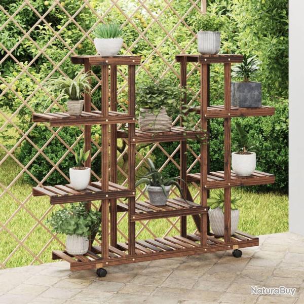 Support � fleurs avec roues 110x25x115 cm bois massif de sapin