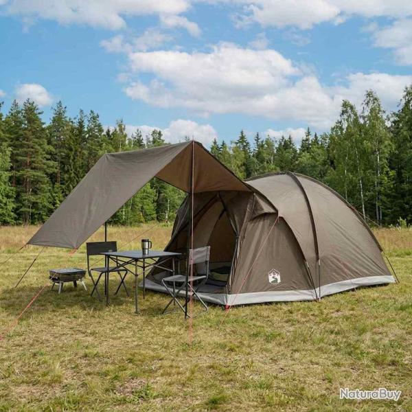 Tente Cabane Marron gris 4 personnes Polyester et Acier