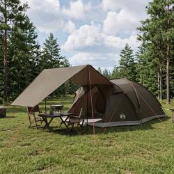 Tente Cabane Marron gris 8 personnes Polyester et Acier