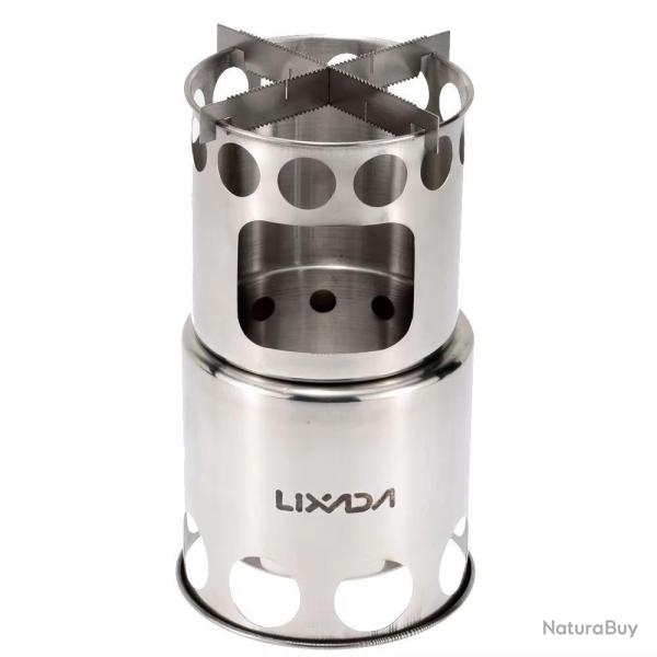 R�chaud Bois Compact Lixada Acier Inox Taille M Trekking Camping Chauffe Rapide