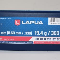 sachet de 100 Ogives Lapua , cal 338 OTM Scenar HPBT, 300 grains, ref GB528