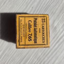 Boite vide d'origine GEVELOT 20 cartouches 7.65 (32ACP) boite r&eacute;f: 9253