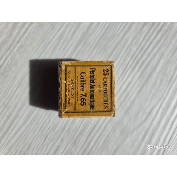 1 Boite vide d'origine GEVELOT 20 cartouches 7.65 (32ACP) boite r�f: 9253