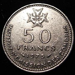 Iles Comores , piece de 50 francs 1975 ttb