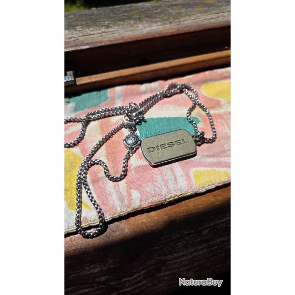 Collier Plaque Militaire Diesel - Acier & Pierre - Avec Bo�te & Accessoires