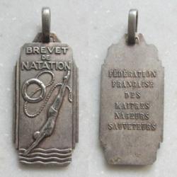 ANCIENNE MEDAILLE FFMNS FEDERATION FRANCAISE des MAITRES NAGEURS SAUVETEURS - BREVET NATIONAL