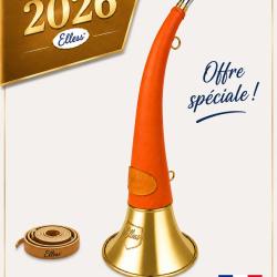 ELLESS - 165 - Trompe Ronde Cintr&eacute;e Pavillon 40 cm polie "DIANE 40 LUXE Orange" - Embout Moyen